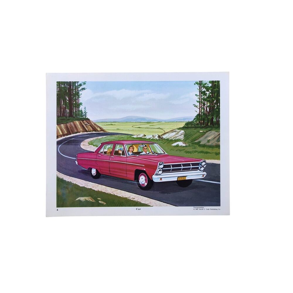 Vintage Print Teaching Picture 1967 Transportation Illustration Car Pink Sedan
